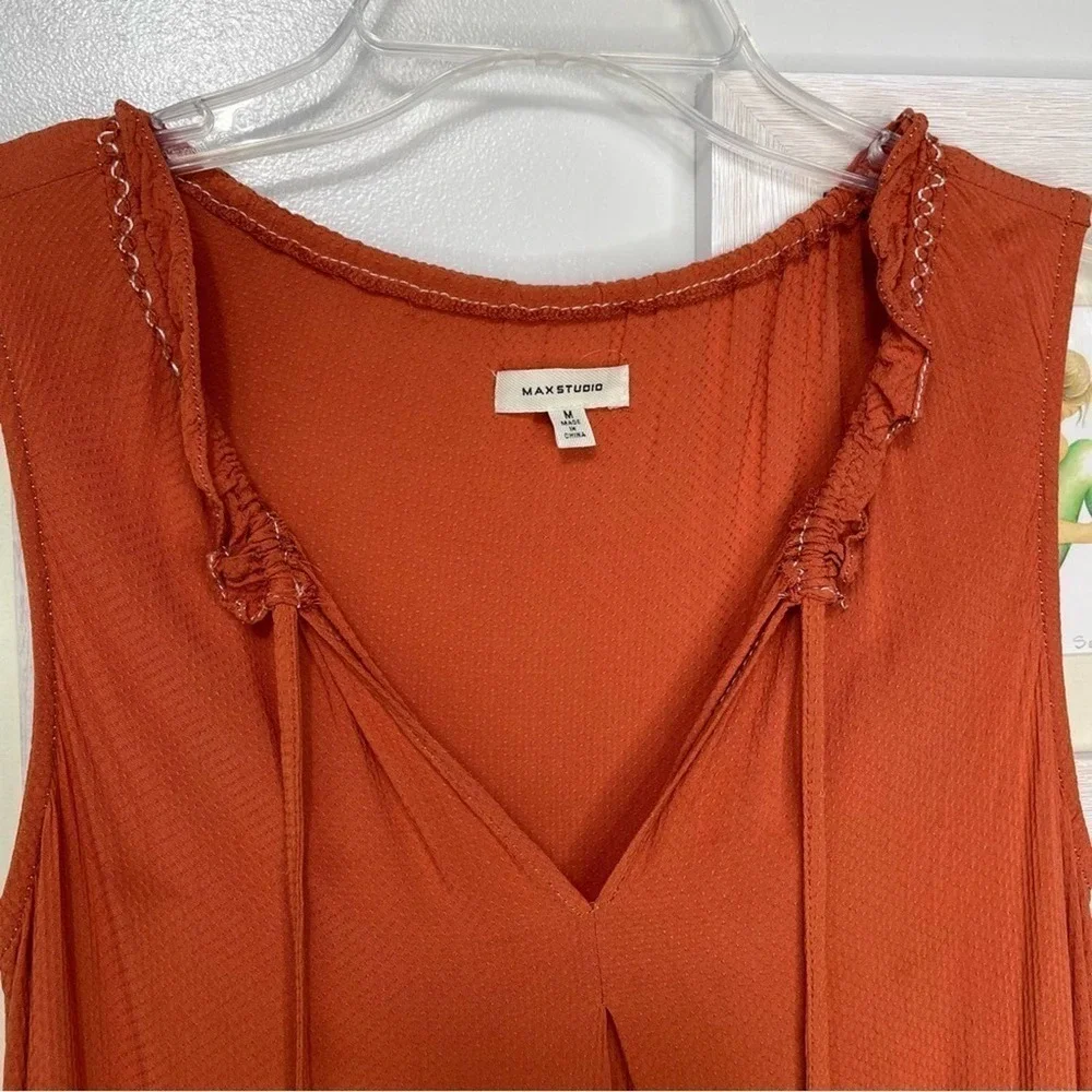 MAX Studio Burnt Orange Embroidered Tiered Sleeveless Swing Dress Size Medium - Picture 3 of 9